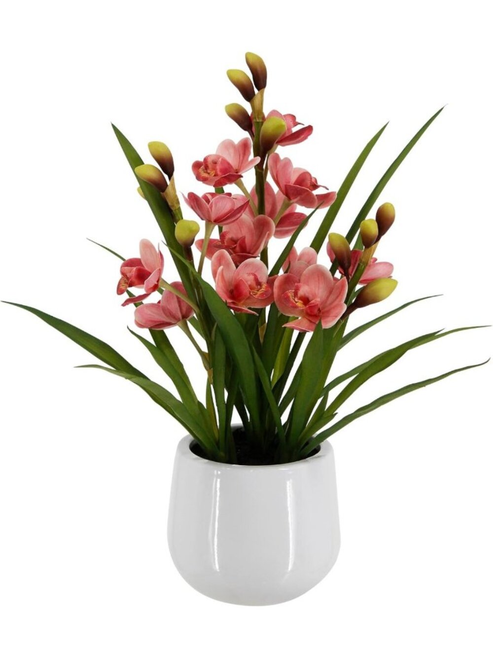 Realistic 19" Faux Orchid Plant with Touch Leaves, Potted Indoor Decor for Home